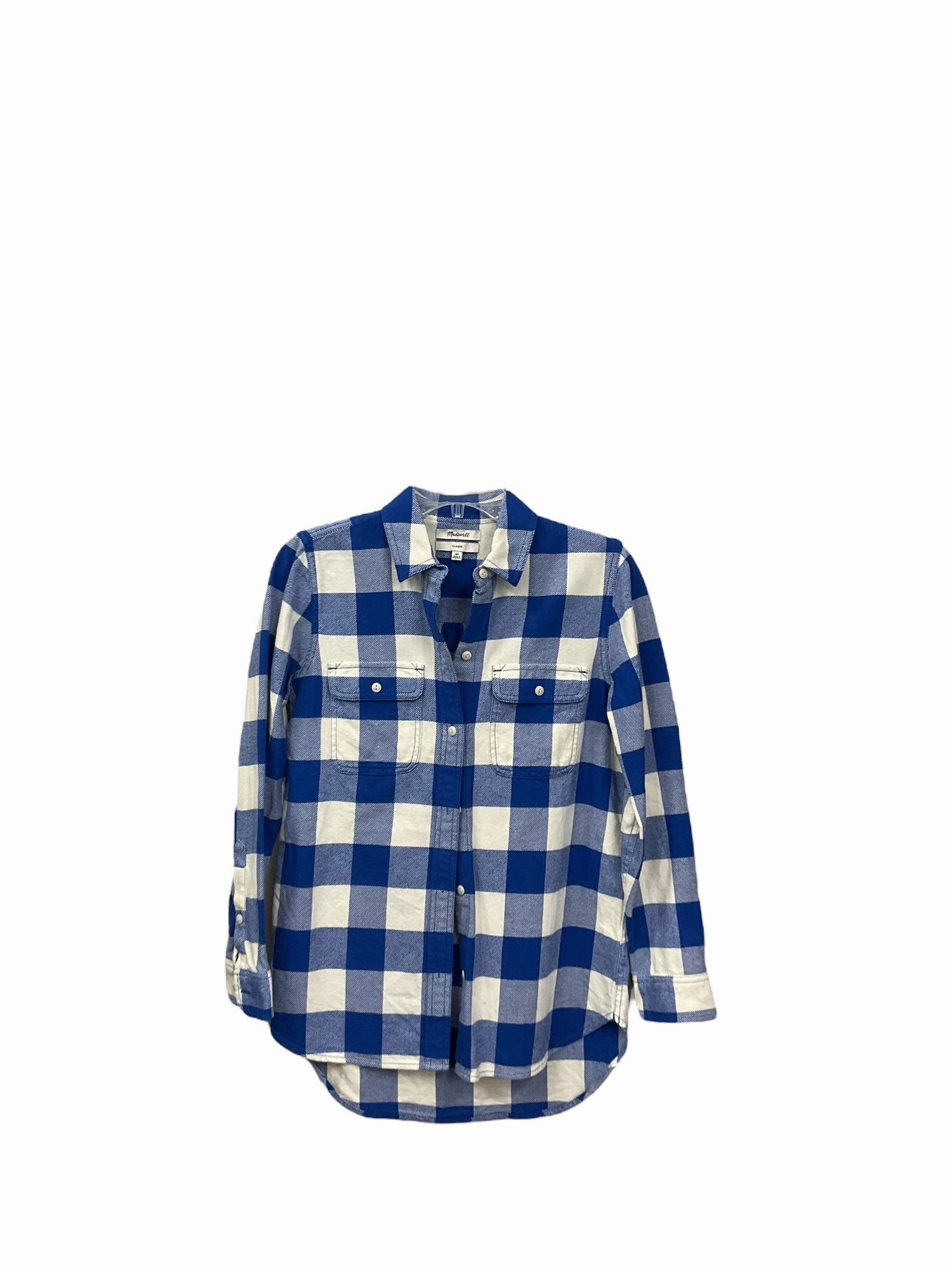 Reinforced Hemline Wrinkle Free Weave Blouse Long Sleeve By Madewell In Blue & White, Size: Xs