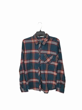 Blouse Long Sleeve By Maurices In Plaid Pattern, Size: L ContrastStitching Flexible Shoulder Gusset