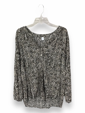 Blouse Long Sleeve By Old Navy In Leopard Print, Size: Xl BrushedInnerLining RawEdgedDesign