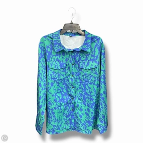 NonIrritatingStitching Distressed Texture Blouse Long Sleeve By Shein In Blue & Green, Size: 3x