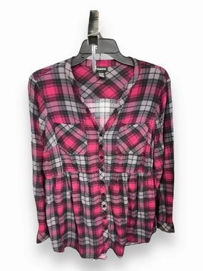 Blouse Long Sleeve By Torrid In Plaid Pattern, Size: M CompressionFit