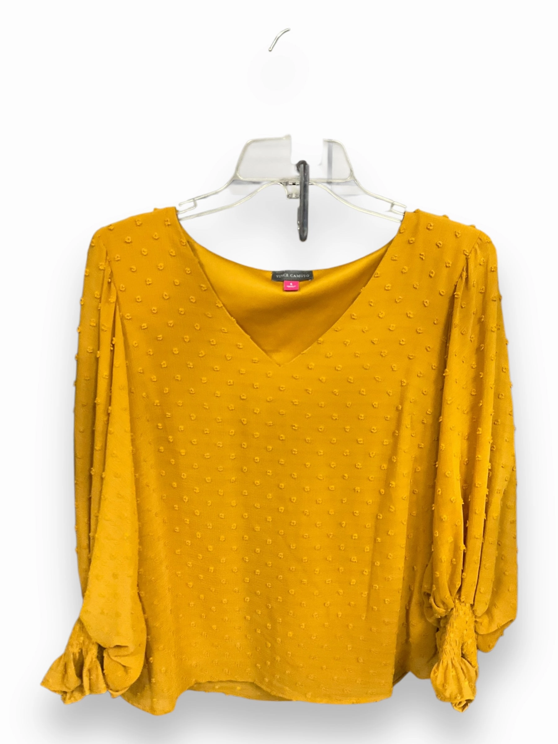 Button Down Collar HighElasticity Blouse Long Sleeve By Vince Camuto In Gold, Size: S