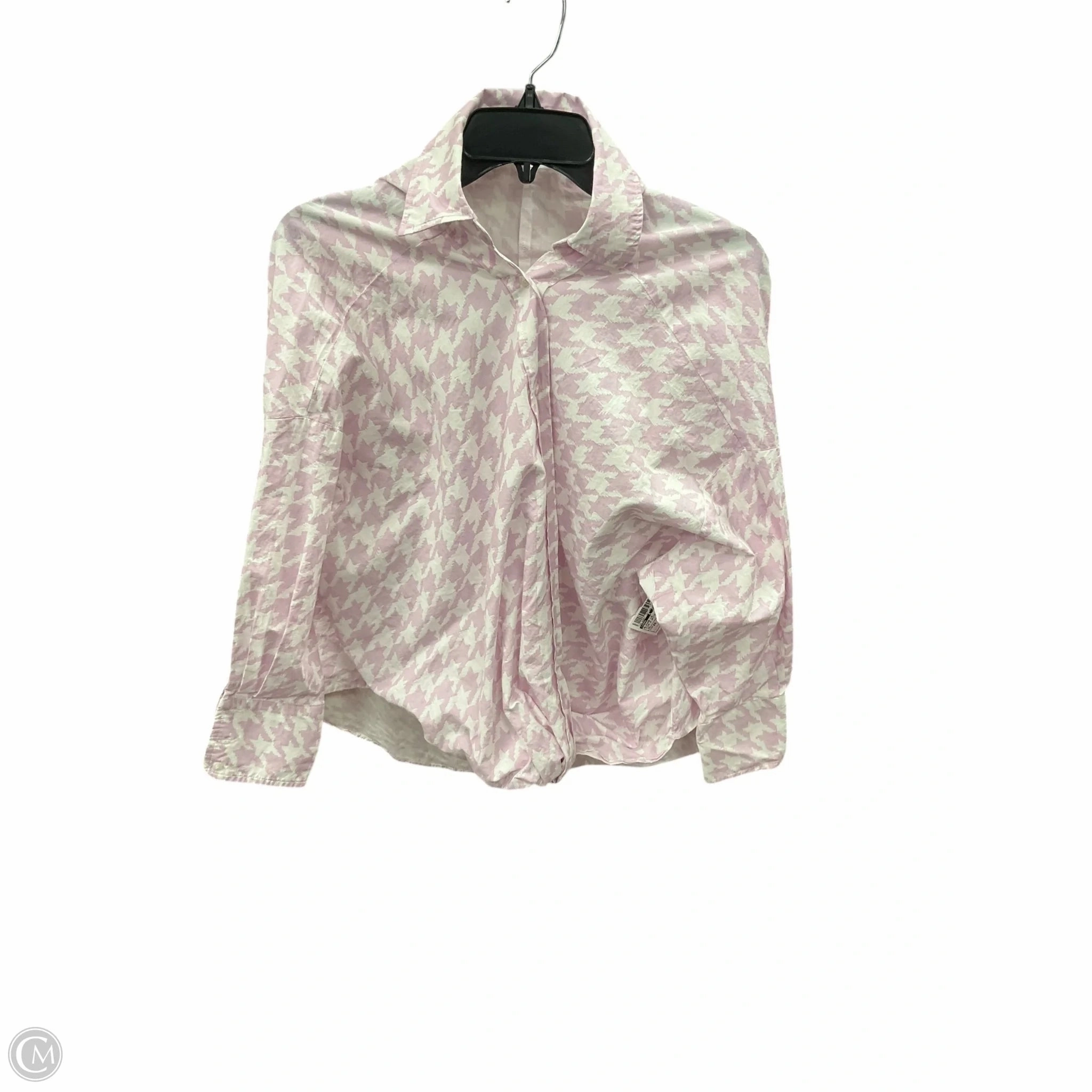 Blouse Long Sleeve By Zara In Pink & White, Size: Xs MultiFunctionalDesign High Neck Design