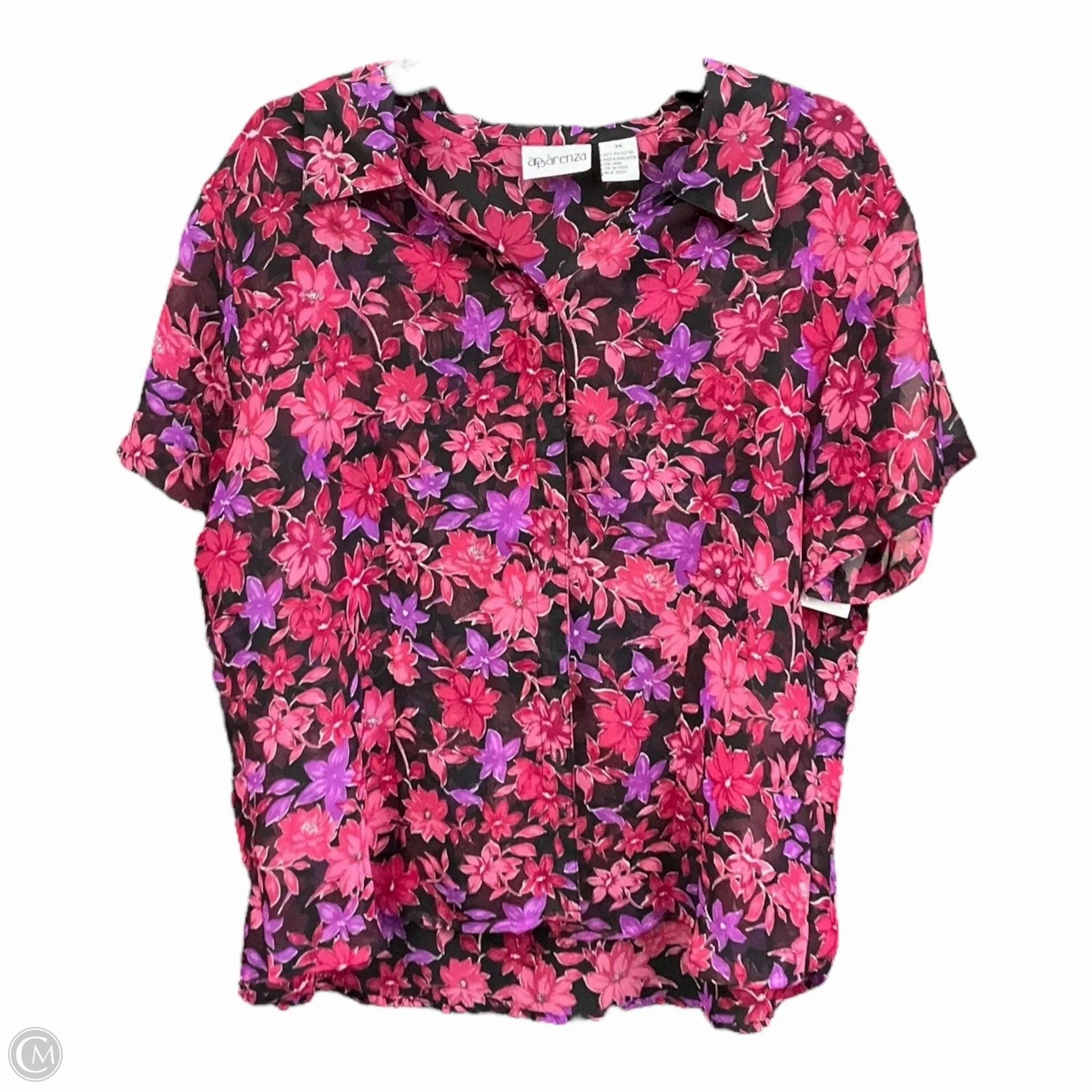 Blouse Short Sleeve By Aparenza In Floral Print, Size: 1x Double Stitched Hem