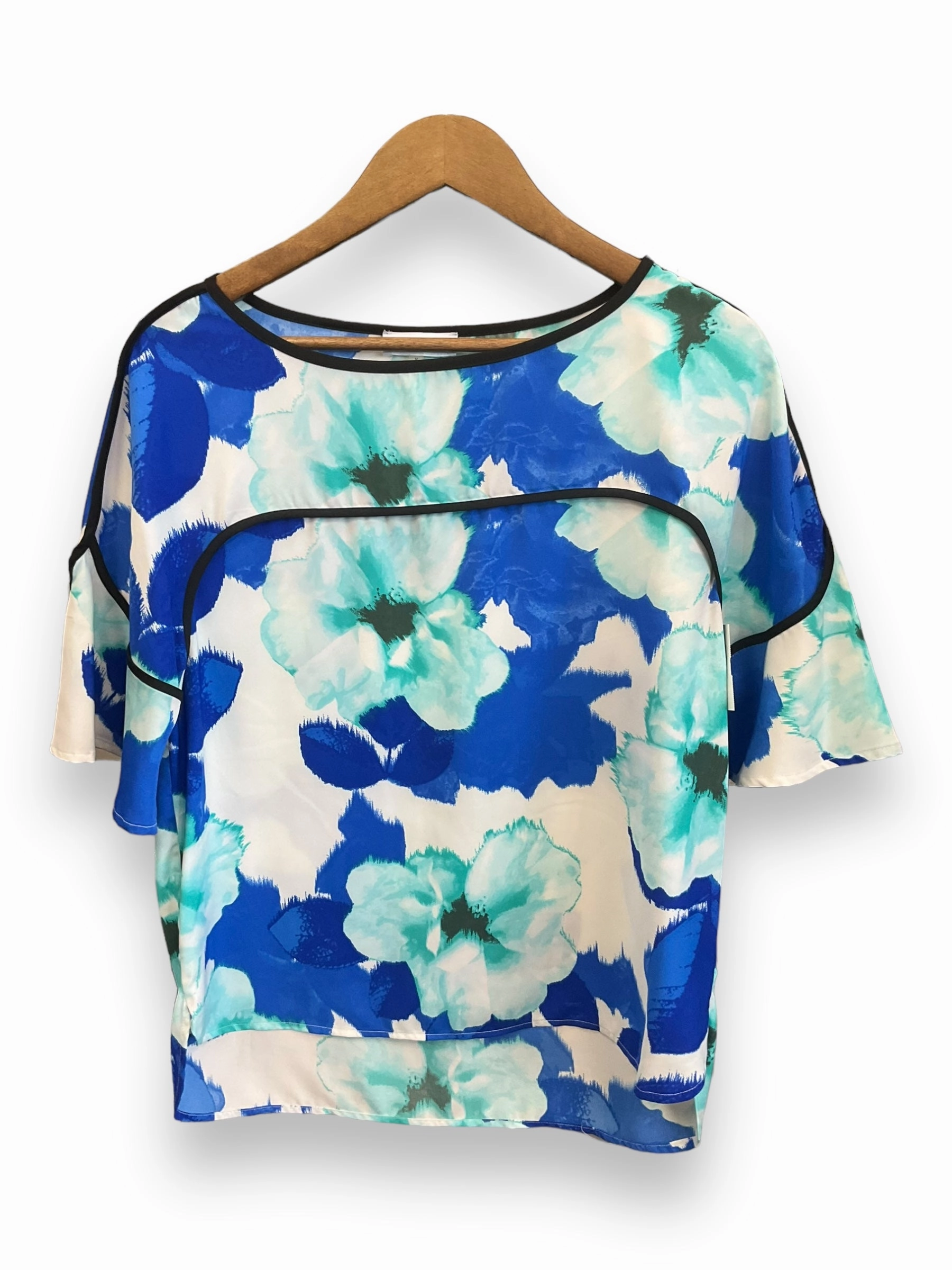 MultiPanelBreathability High Collar Design Blouse Short Sleeve By Calvin Klein  Size: M
