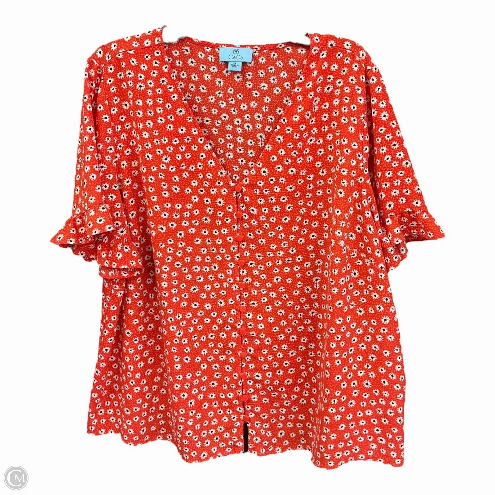 Comfortable Design OdorControl Technology Blouse Short Sleeve By Cece In Floral Print, Size: 2x