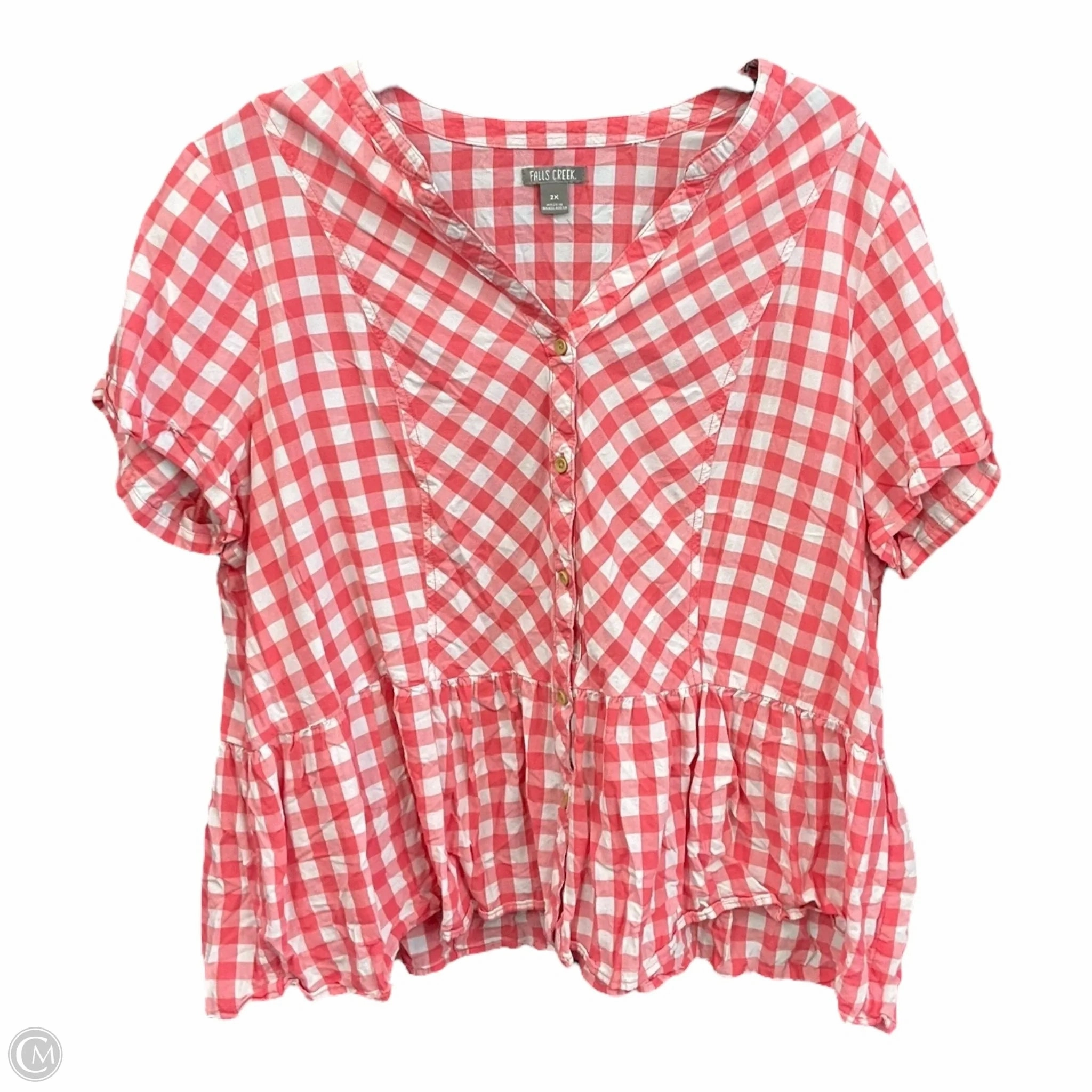 Blouse Short Sleeve By Falls Creek In Checkered Pattern, Size: 3x Professional Wear