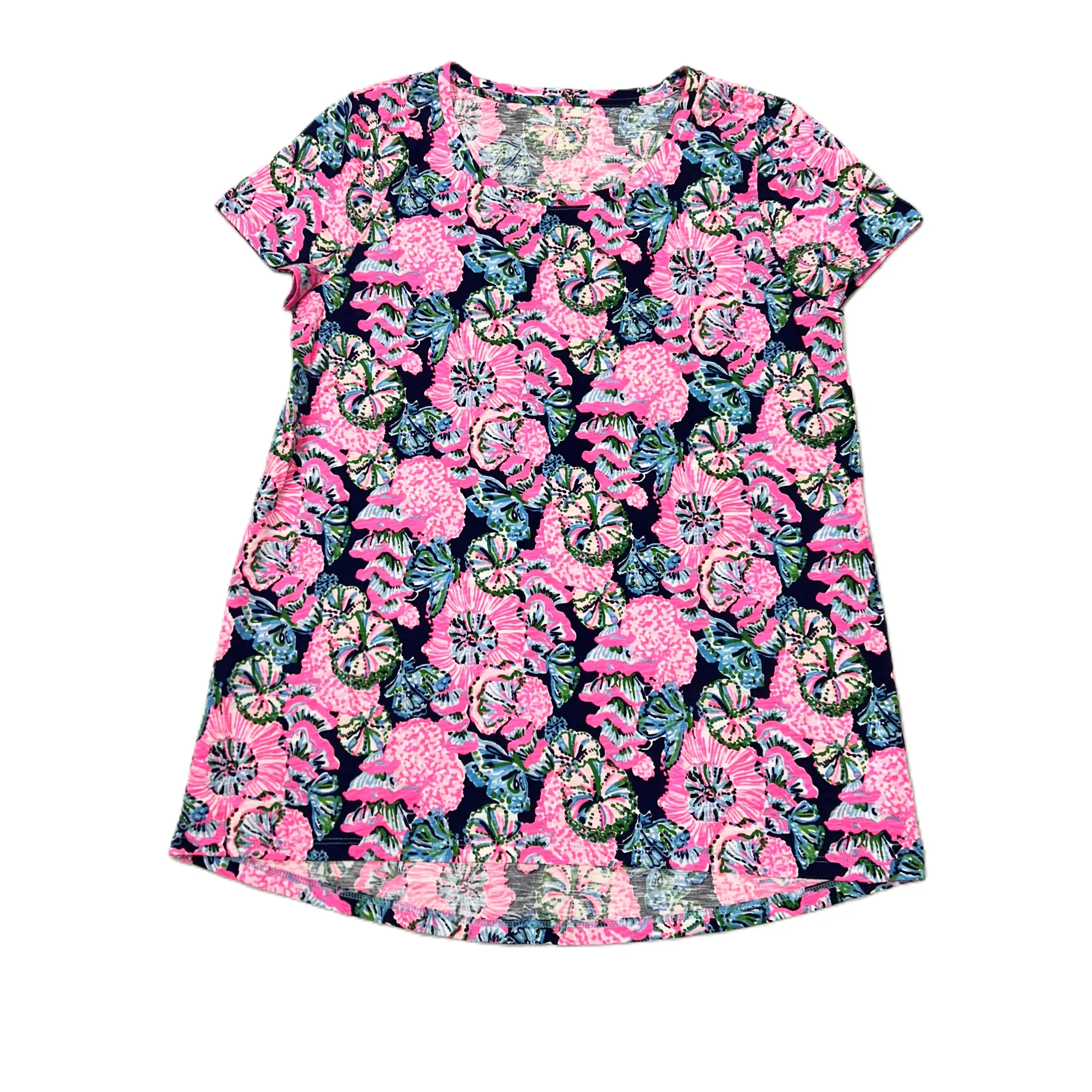 Quick Change Versatile Comfort Style Blue & Pink Top Short Sleeve Designer By Lilly Pulitzer, Size: S