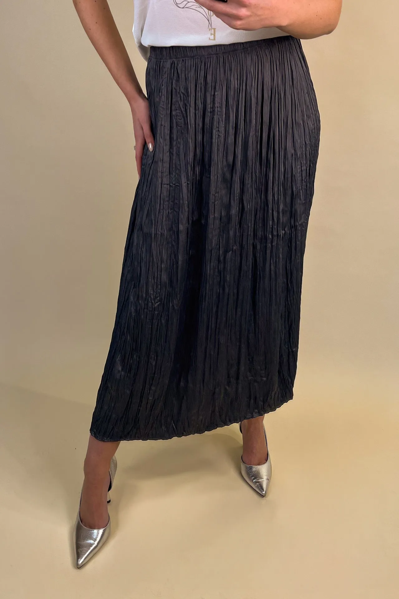 Lina Plisse Pewter Grey Skirt Designer Label