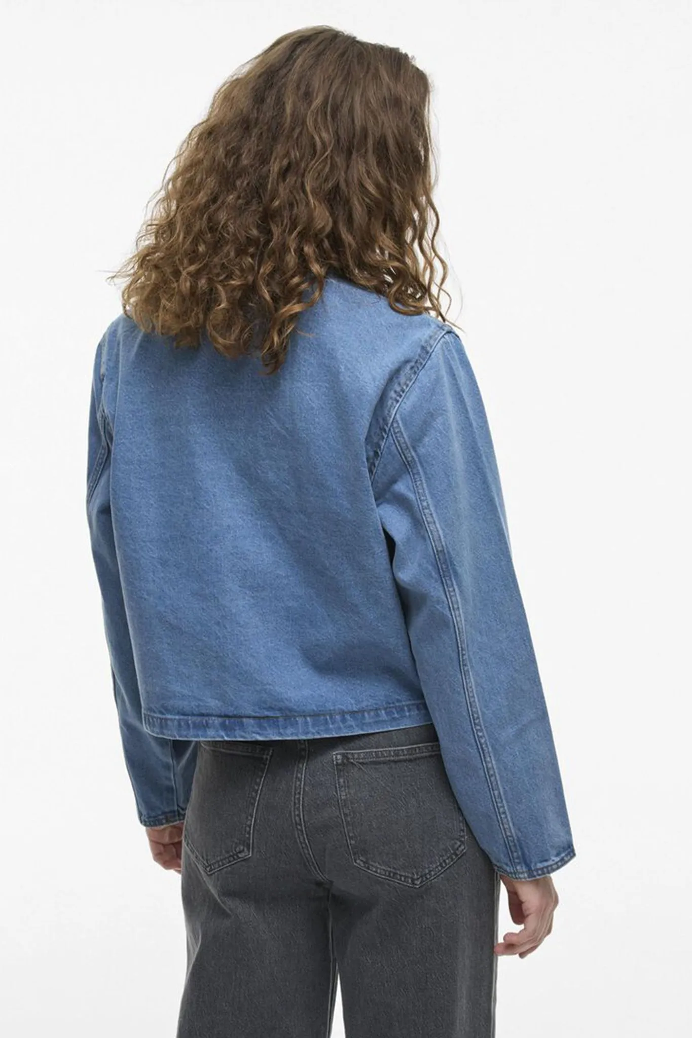 Durable AbrasionResistant Panels Body Mapped Ventilation Reba Light Blue Collarless Denim Jacket