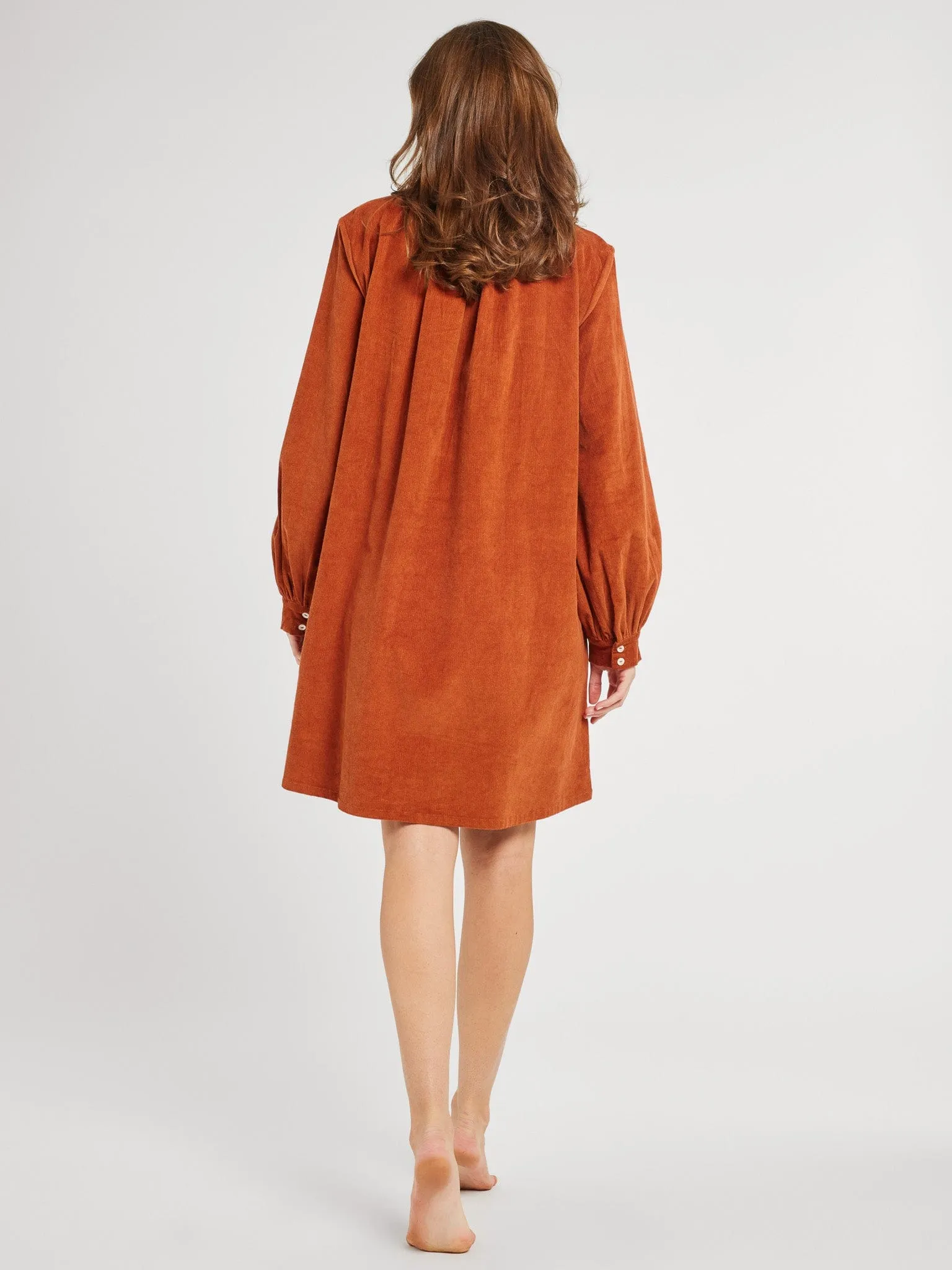 Bonnie Dress in Cinnamon Cord Easy Flow Applique-Detail