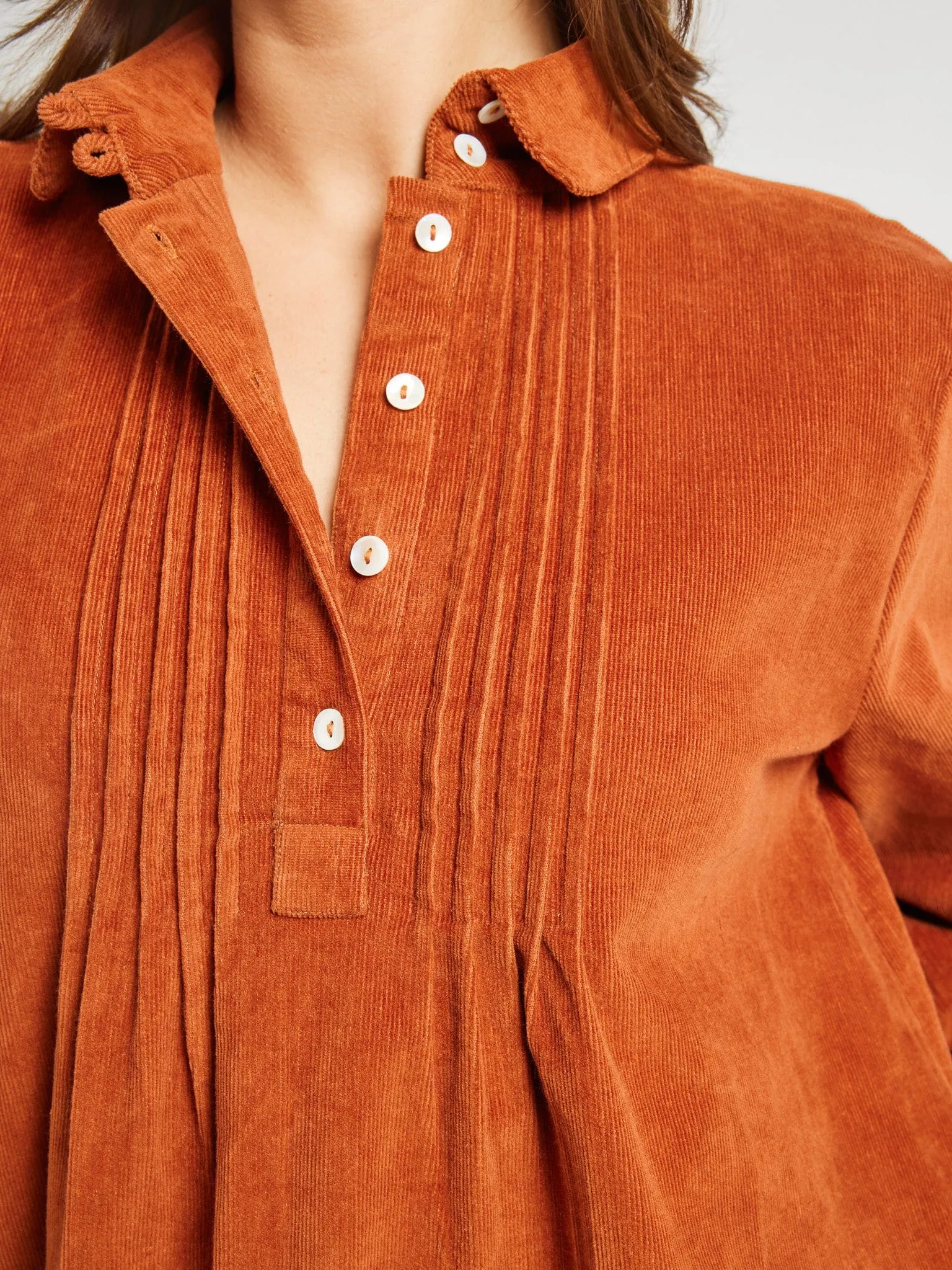 Bonnie Dress in Cinnamon Cord Airy Drape Everyday Use
