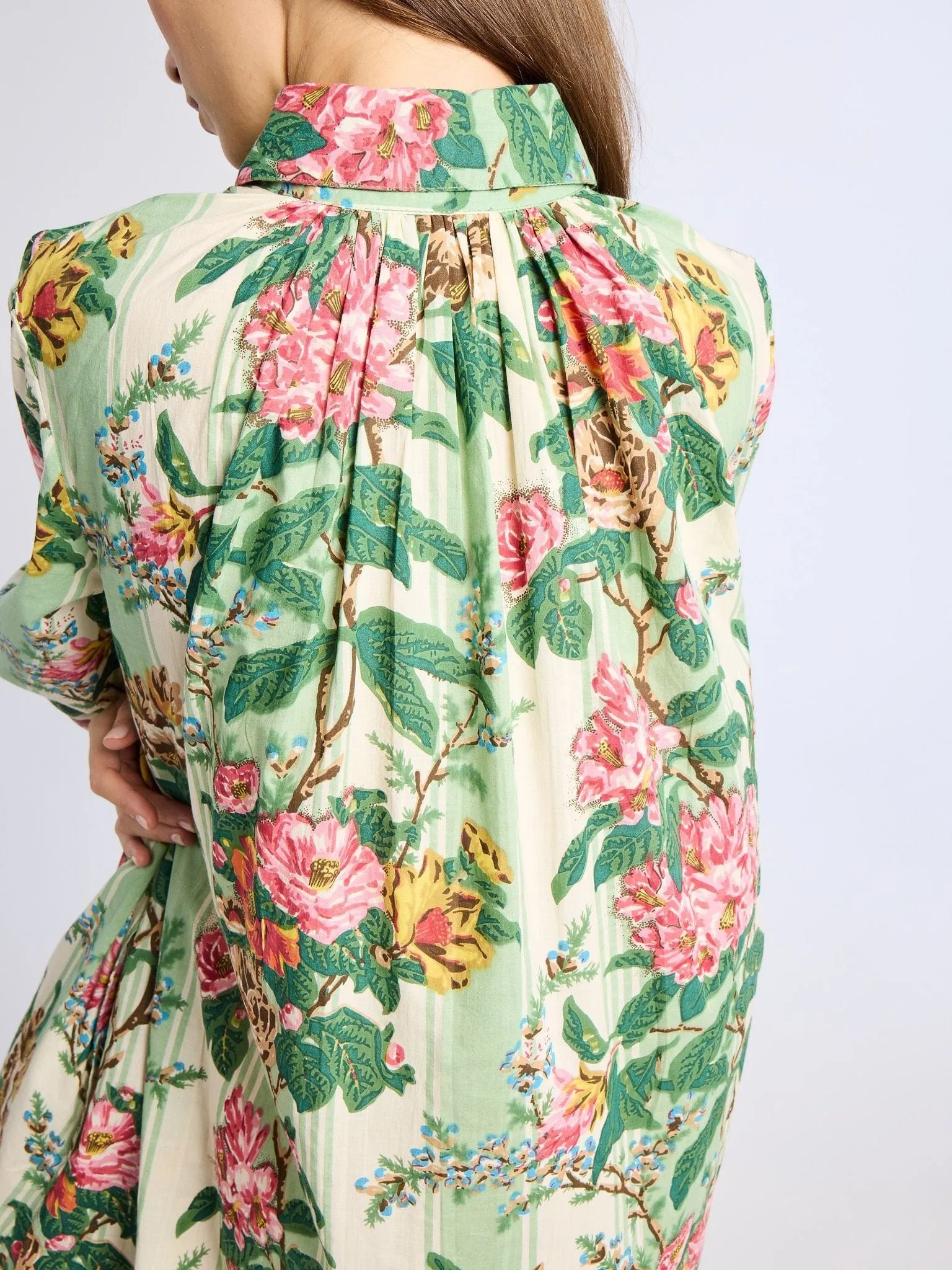 Bonnie Dress in Garden Stripe Shiny surface Floral Pattern