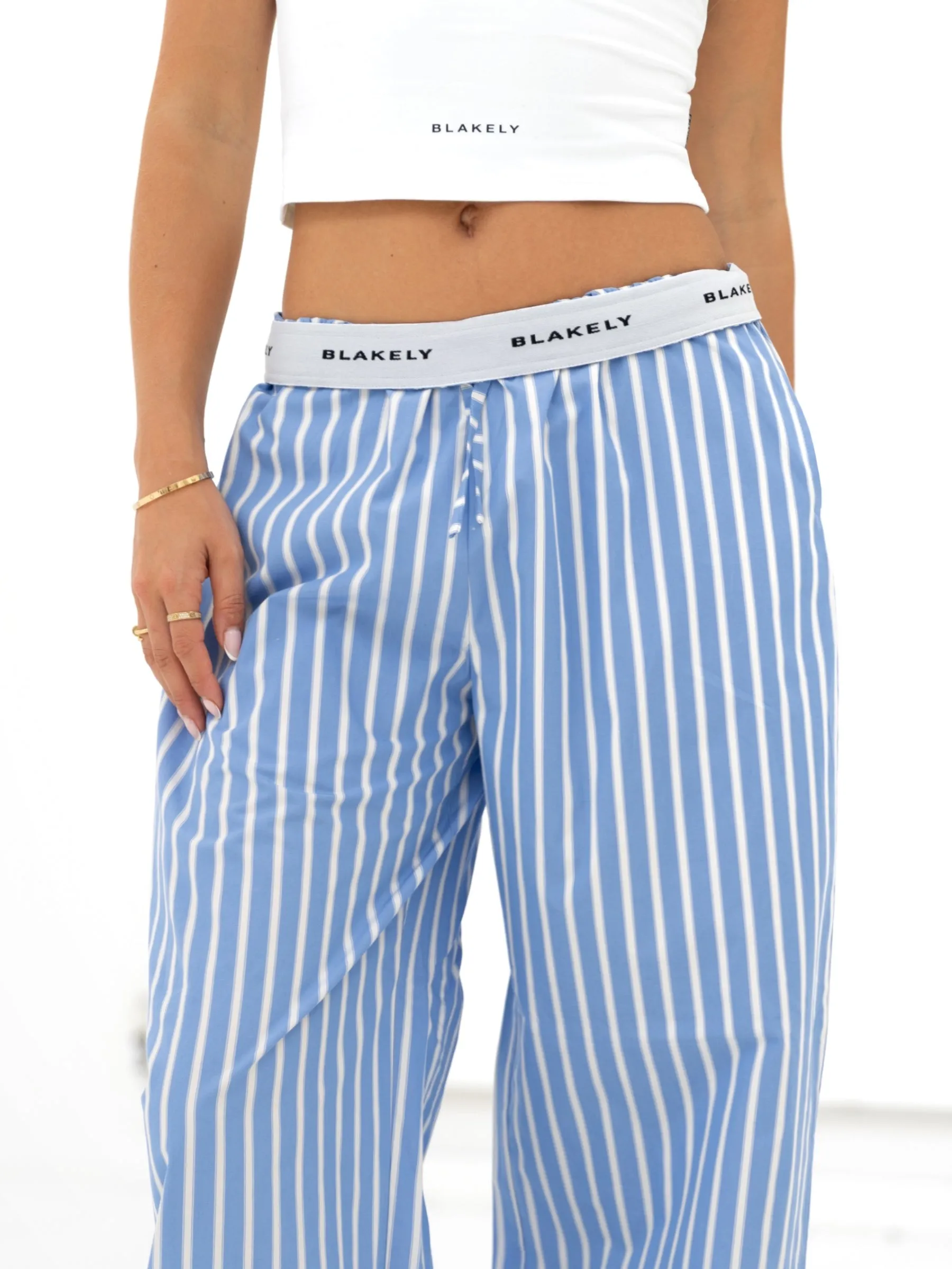 Kiara Stripe Trousers - Blue Relaxed Cut