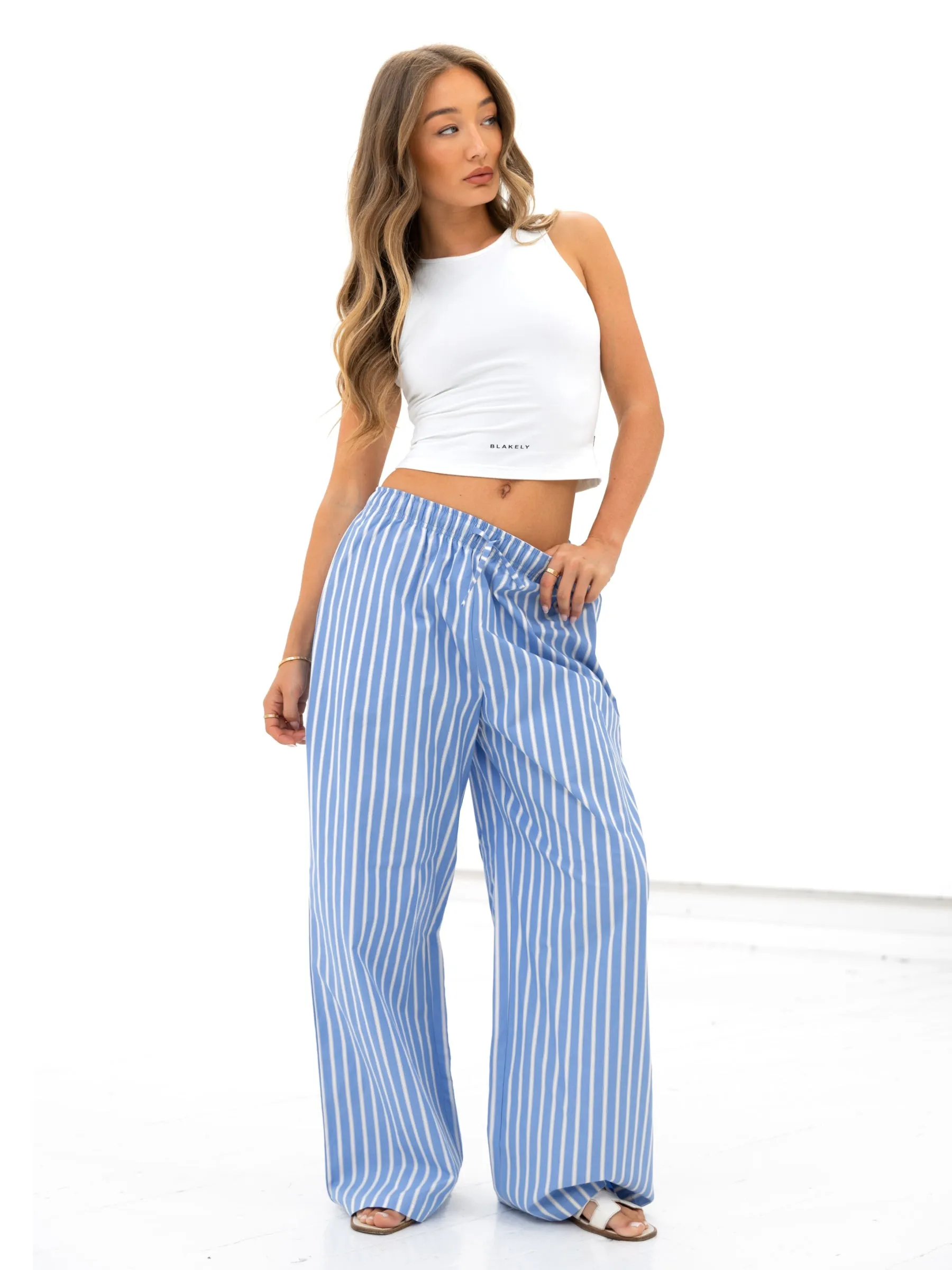 Core Wardrobe Any Time Wear Kiara Stripe Trousers - Blue