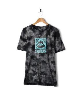 loose but not baggy Box Stamp Logo - Mens Tie Dye Short Sleeve T-Shirt - Dark Grey