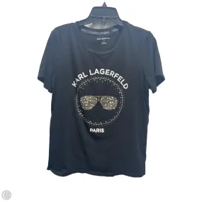 Versatile and Comfortable Top Short Sleeve Designer By Karl Lagerfeld In Black & White, Size: L