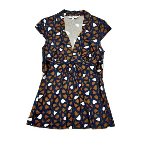 Multi Panel Design Casual Chic Wear Blue & Brown Top Short Sleeve Designer By Trina Turk, Size: S