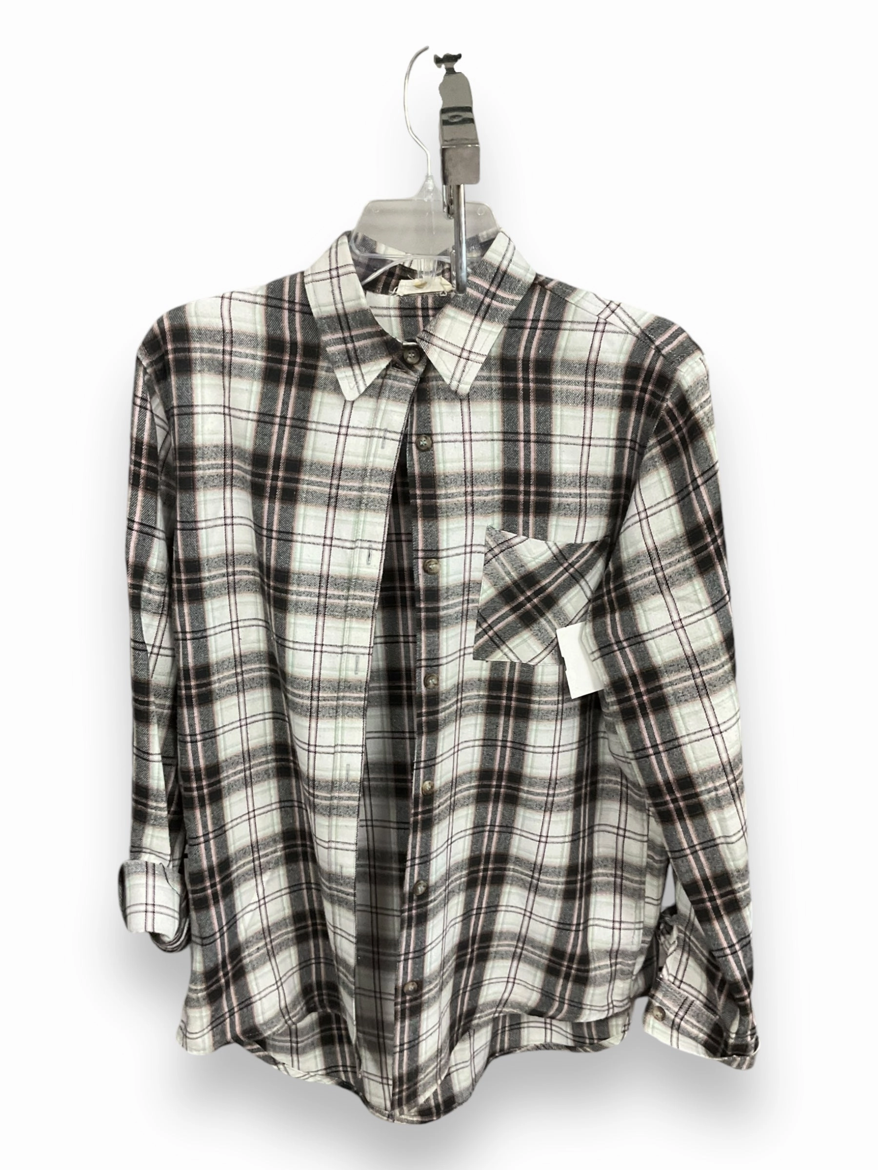 Blouse Long Sleeve By La Miel In Black & Green, Size: S Quick Dry Feature