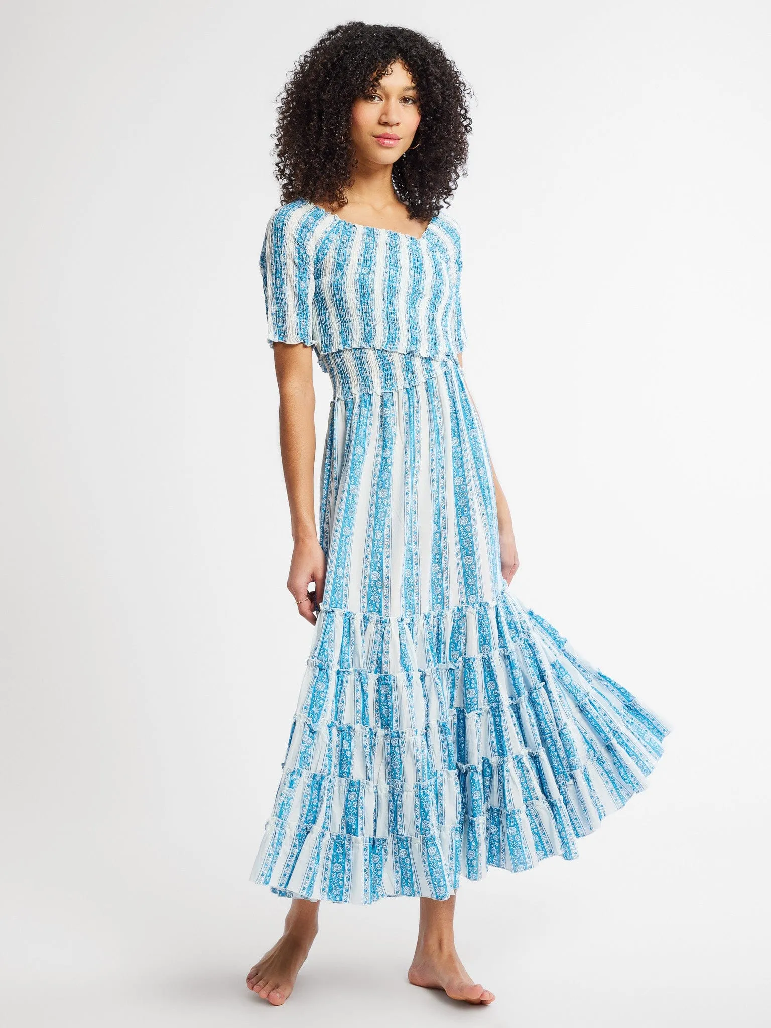 Celia Dress in Aqua Jaipur Stripe City Flow