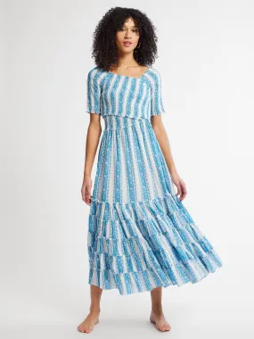 Empire-Waist Celia Dress in Aqua Jaipur Stripe