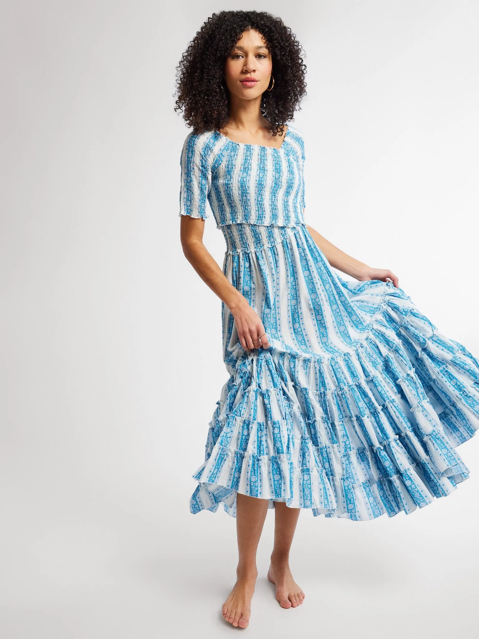 Celia Dress in Aqua Jaipur Stripe Comfy Design