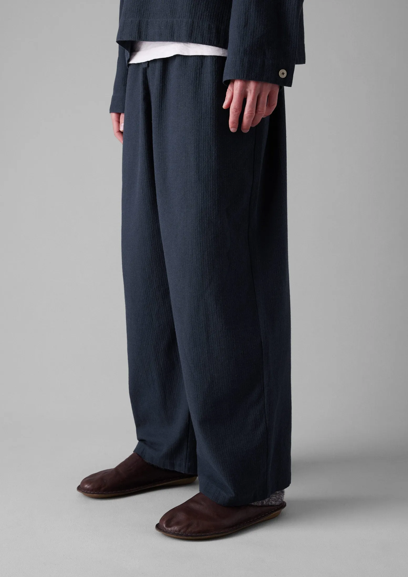 Brushed Cotton Herringbone Drawstring Pants | Blue Slate Easy Stretch