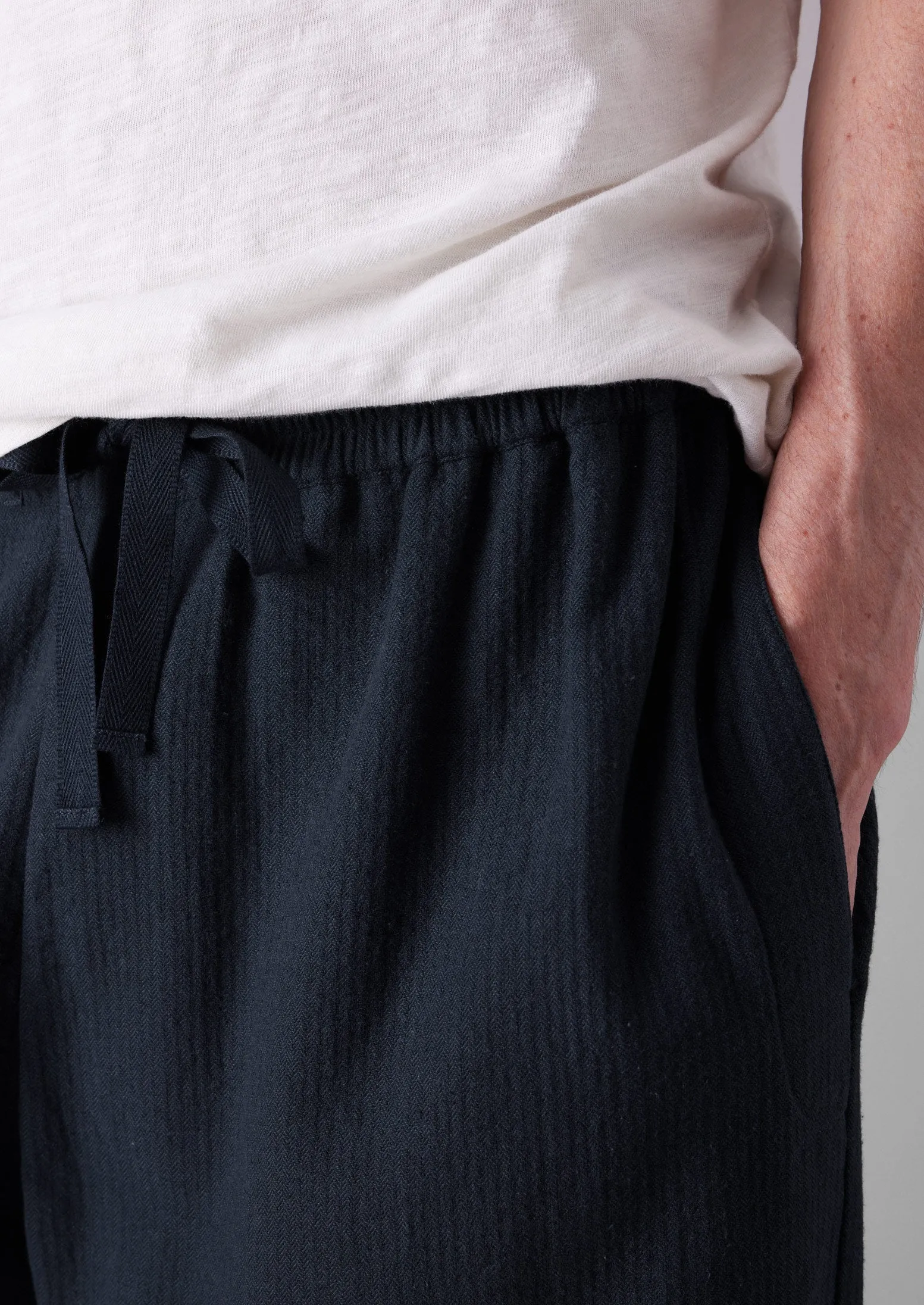 Chill Comfort Wear Brushed Cotton Herringbone Drawstring Pants | Blue Slate