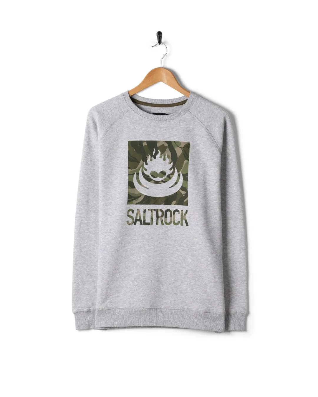 Fashion Essential Casual Ease Camo Leaf Flame - Mens Sweat Shirt - Grey