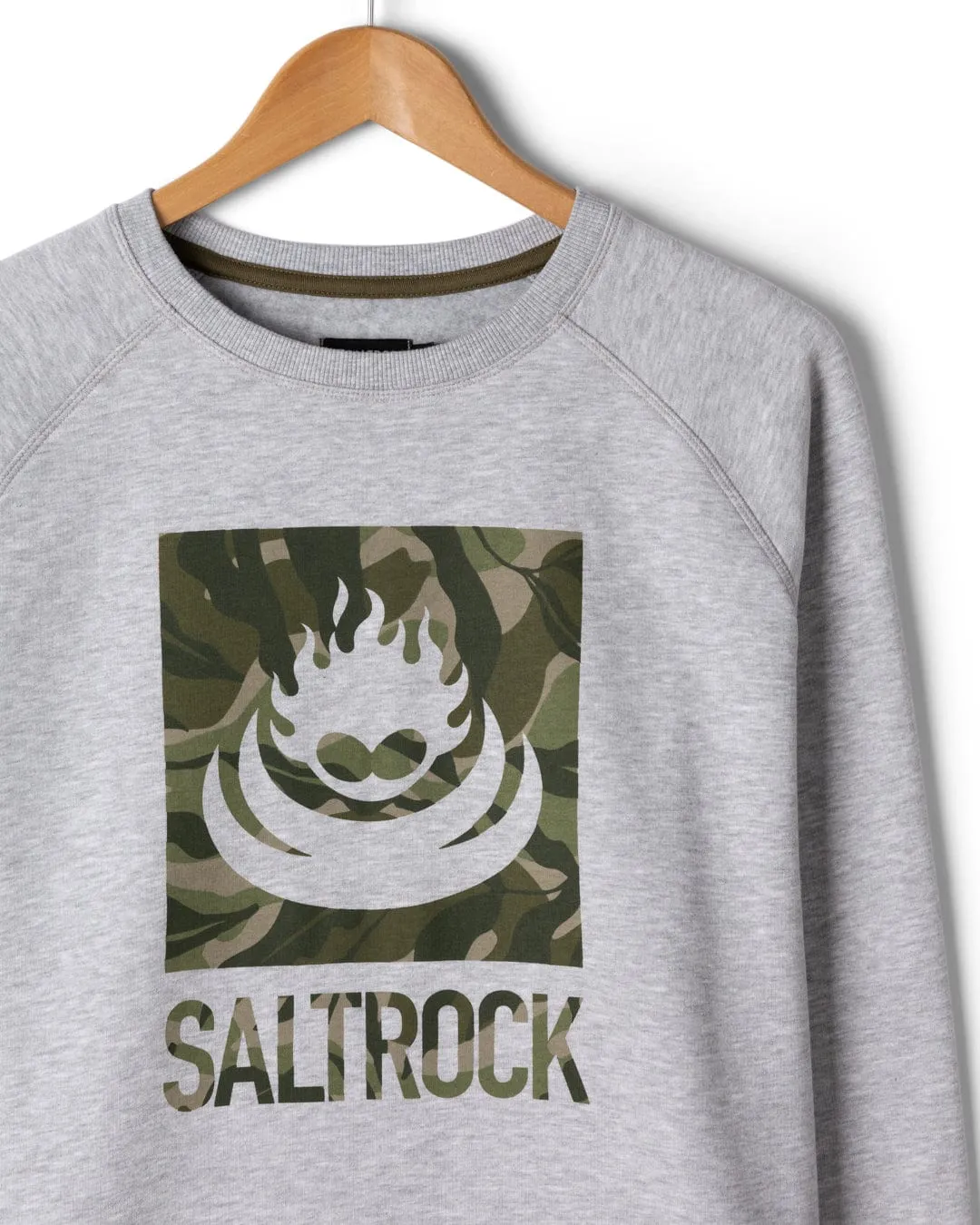 Layered Knit Camo Leaf Flame - Mens Sweat Shirt - Grey