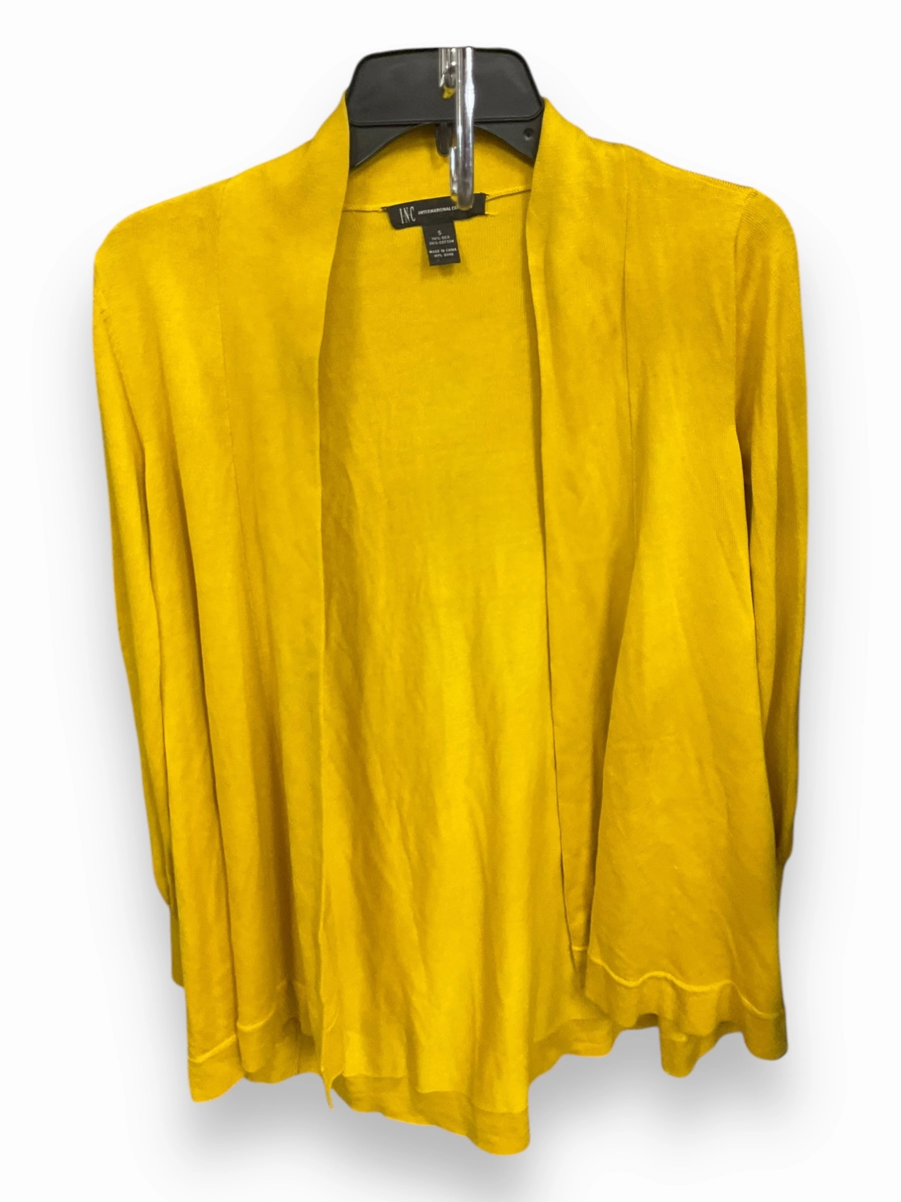 AntiStatic Coating VNeck Style Cardigan By Inc In Yellow, Size: S