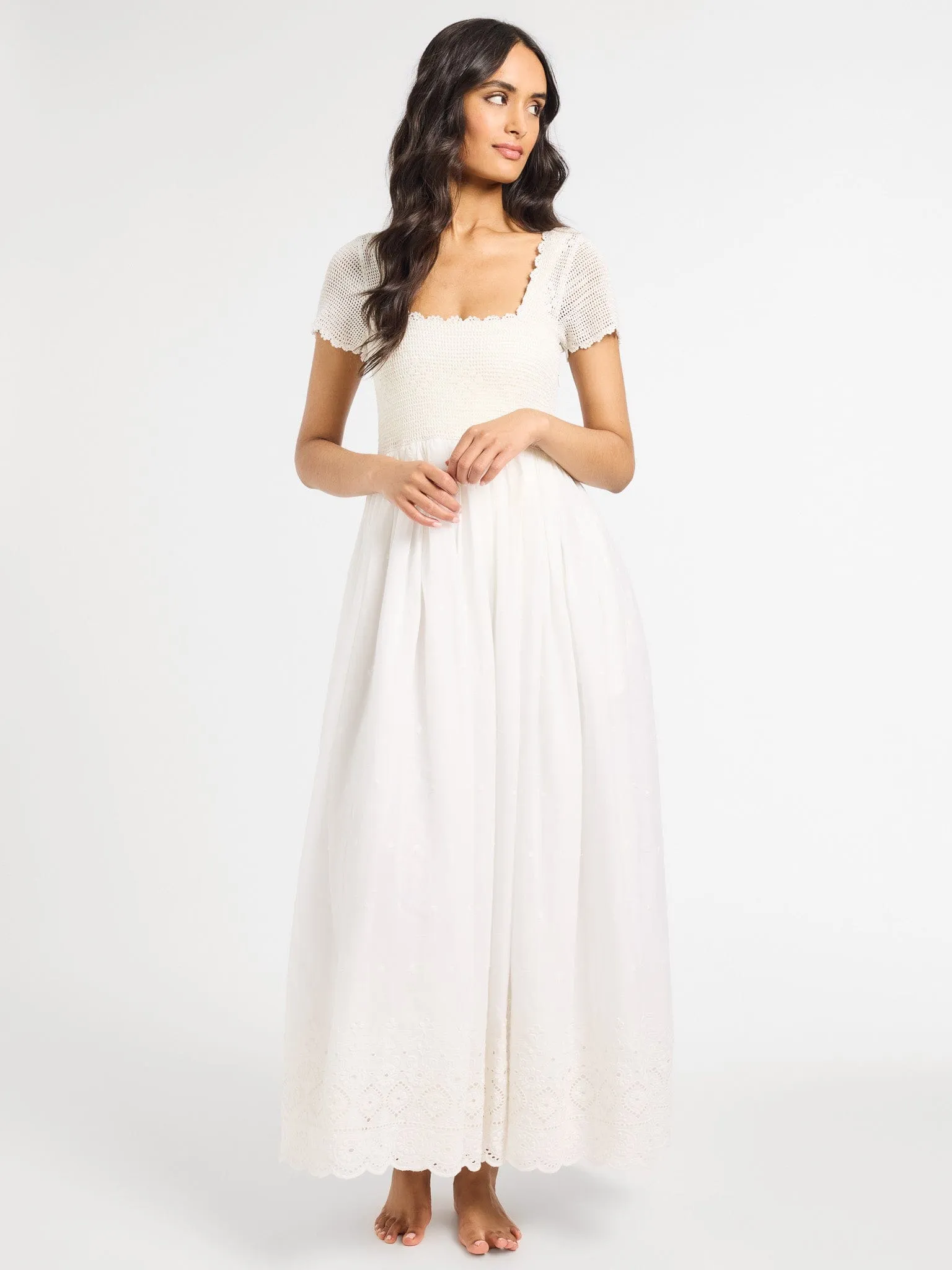 Carla Crochet Dress in White Retro Mood