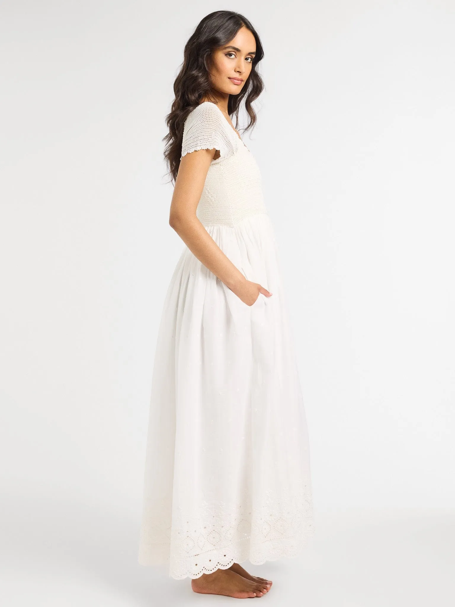 Flared shape Smart Pairing Carla Crochet Dress in White