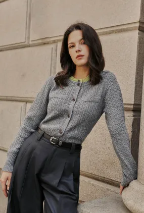 Weatherproof Zipper HypoallergenicInnerLayer Carmina Wool Cardigan - Grey