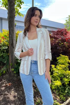 Urban Outdoor Look AntiStaticCoating Caro Beige & White Stripe Blazer