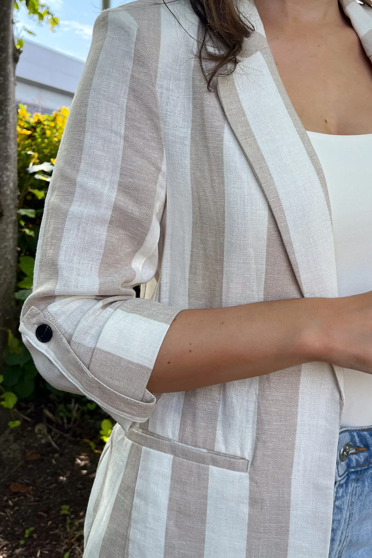 SeamlessBonding Caro Beige & White Stripe Blazer