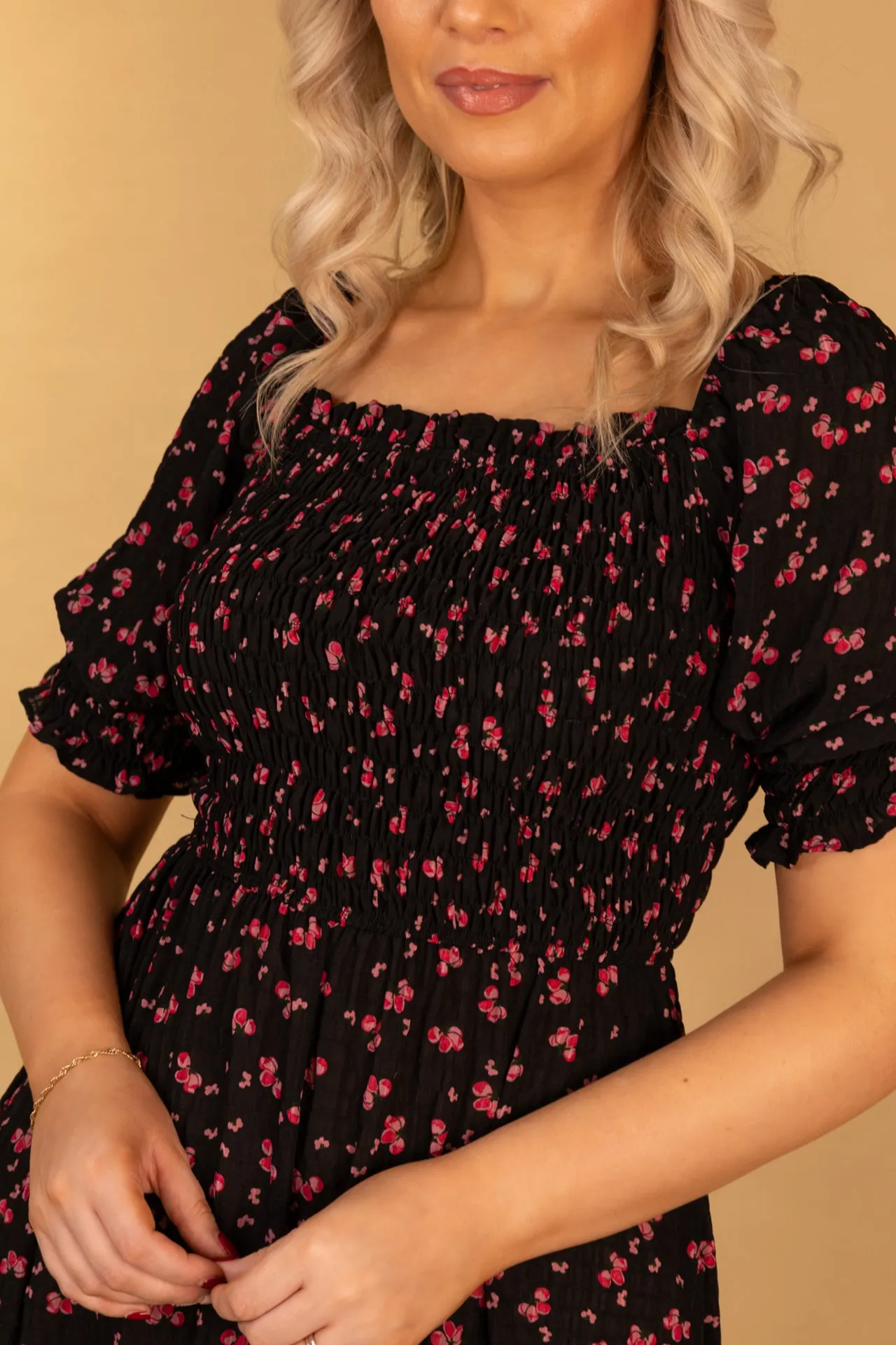 Light Comfort Casey Black Floral Ditsy Print Dress