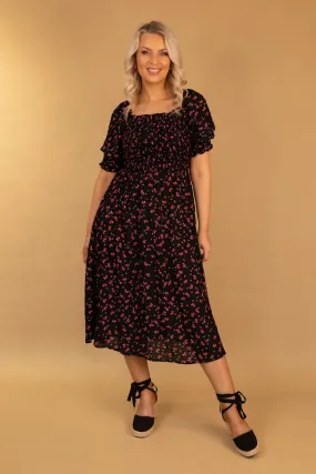 Casey Black Floral Ditsy Print Dress Lightweight-Structure