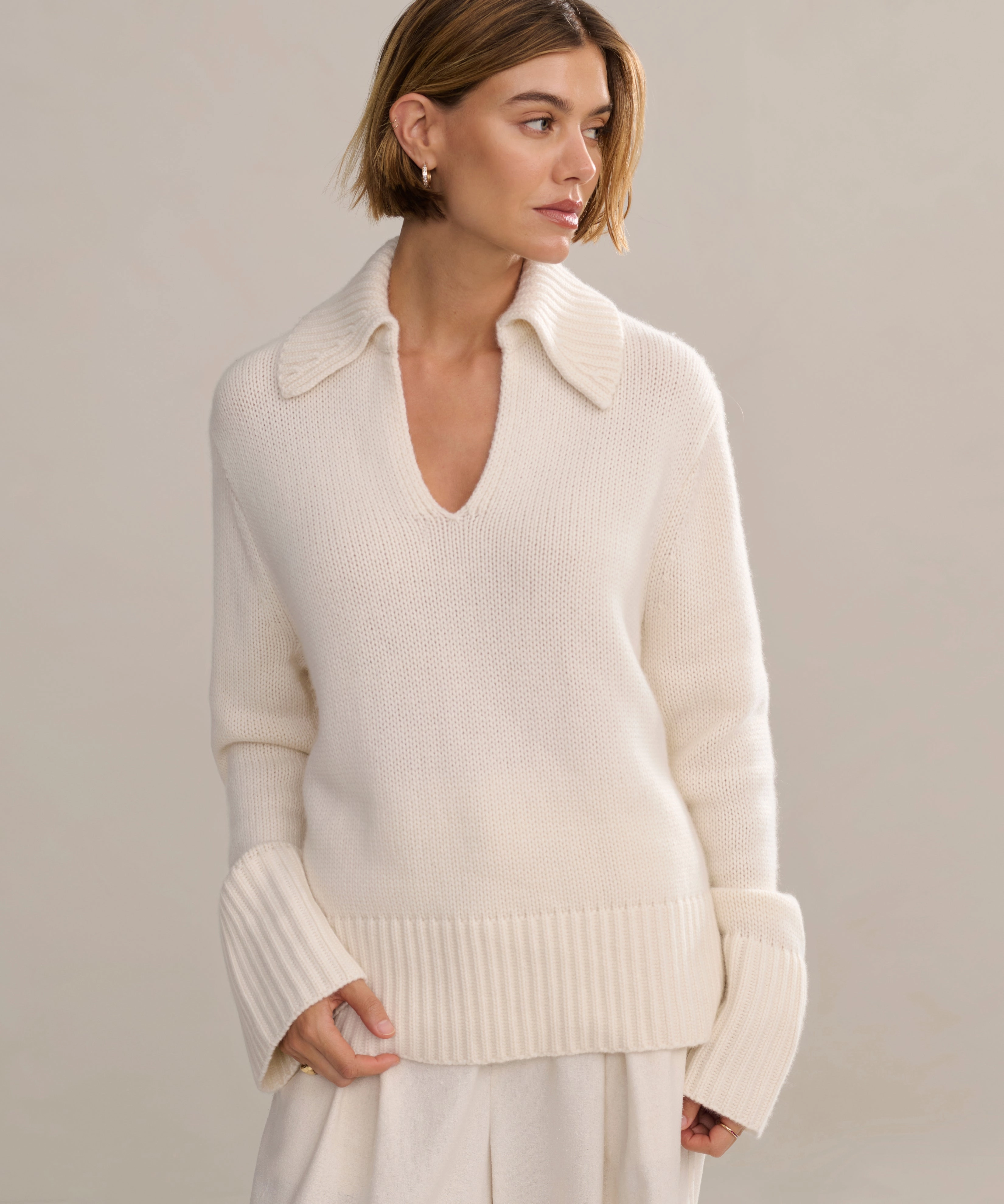 Cashmere Phoebe Polo Winter-Ready Knit Double Layered Collars