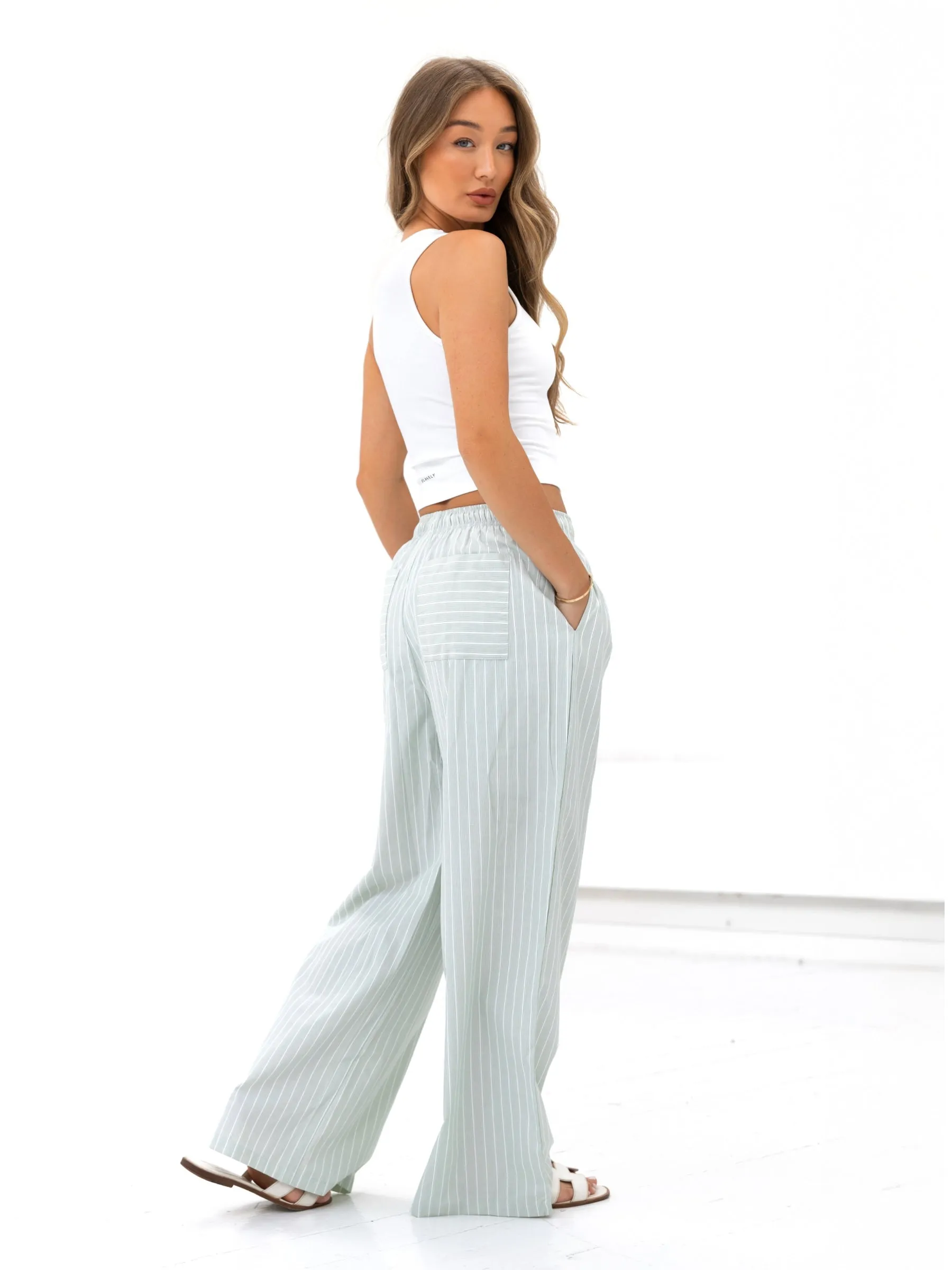 No Gap Waistband Elodie Stripe Trousers - Green