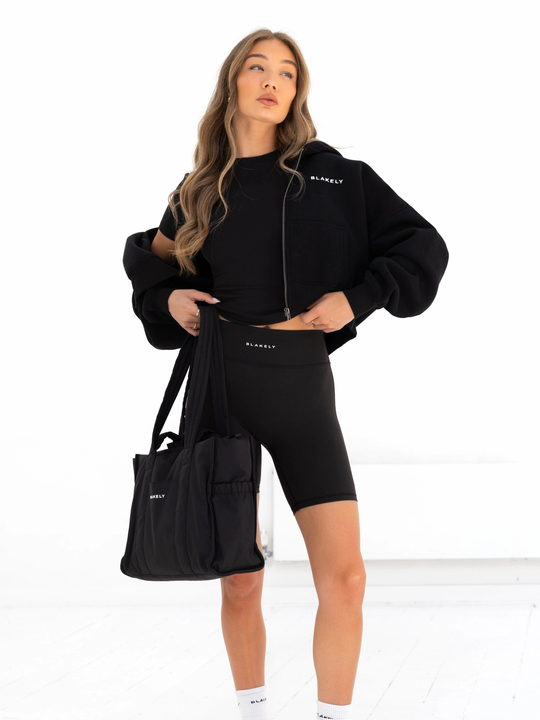 Blakely Full Zip Hoodie - Black synthetic leather Relaxed Stretch