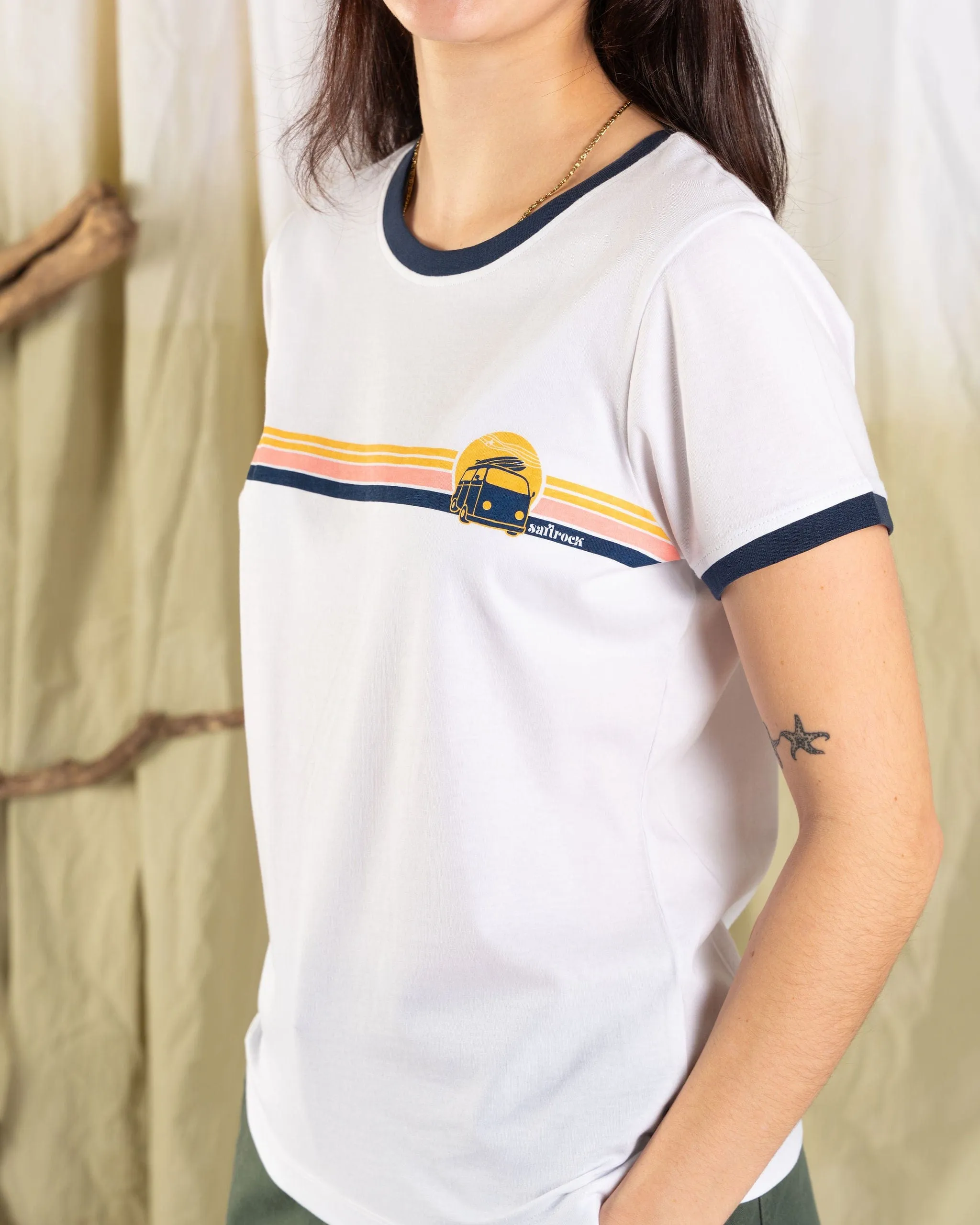 Celeste Stripe - Womens Short Sleeve Stripe T-Shirt - White Set In Sleeve Breathable wear