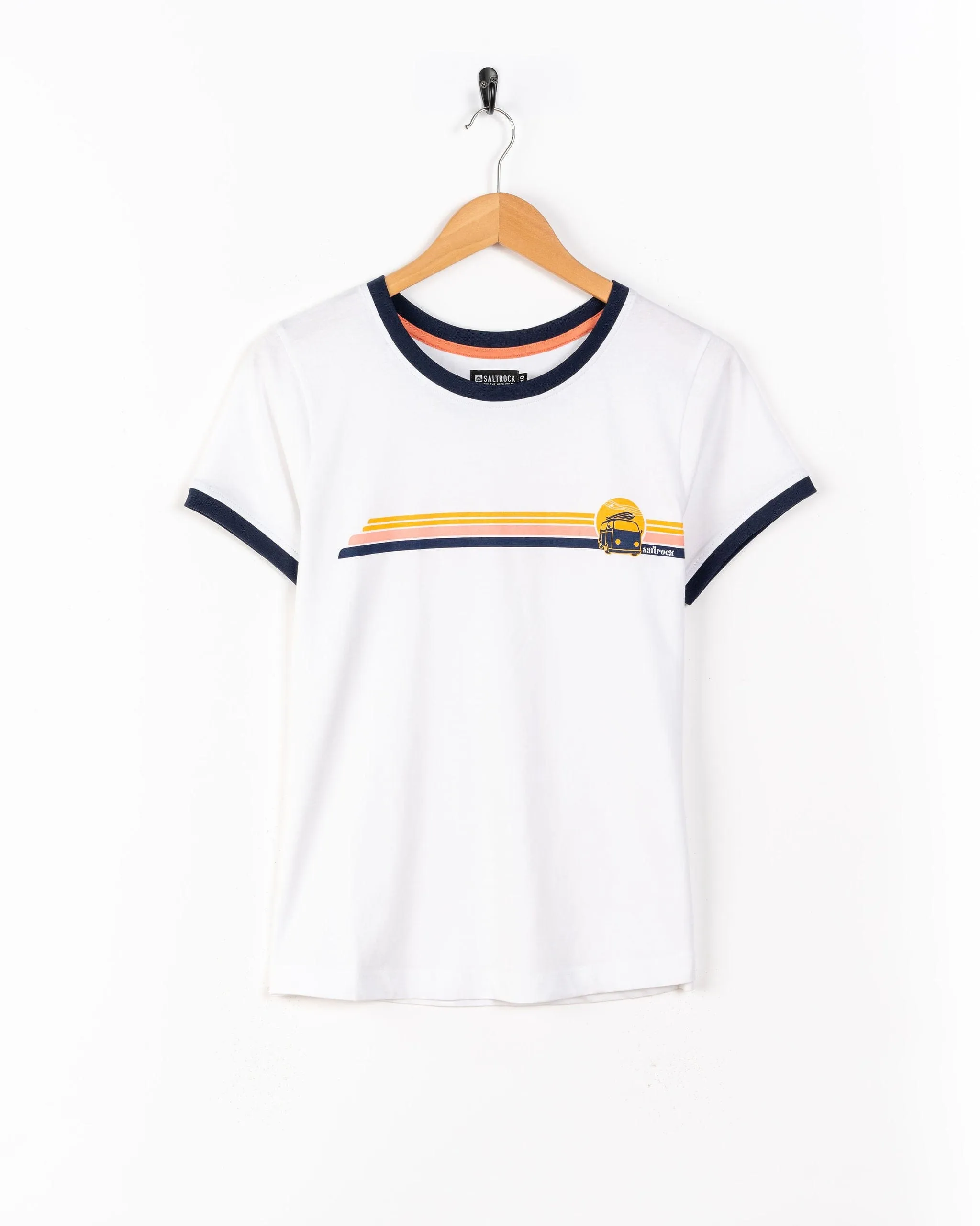 Celeste Stripe - Womens Short Sleeve Stripe T-Shirt - White Classic Crew Neck