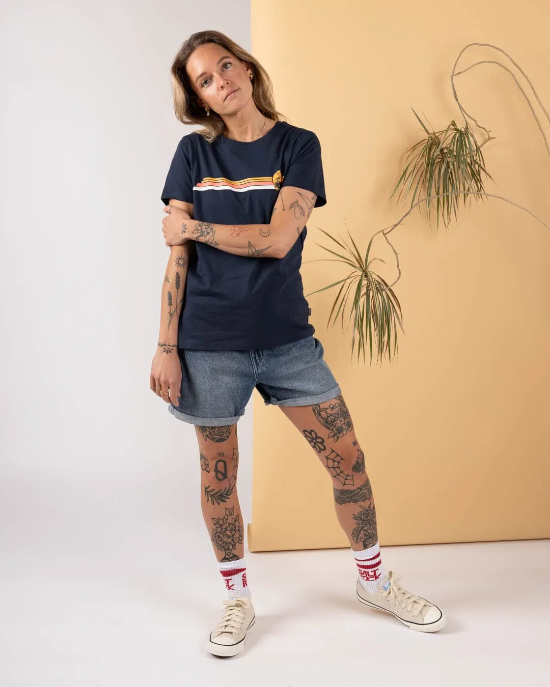 Celeste Stripe - Womens Short Sleeve T-Shirt  - Blue High Quality Printing Chilly Wear