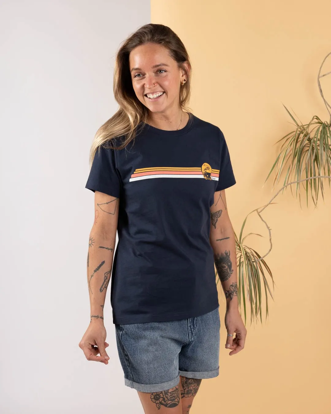 Celeste Stripe - Womens Short Sleeve T-Shirt  - Blue Affordable accessibility Urban Style Trend