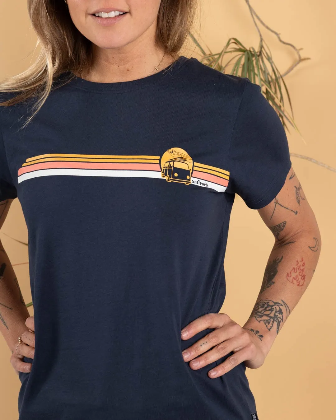 Celeste Stripe - Womens Short Sleeve T-Shirt  - Blue Essential Fashion Job Interview