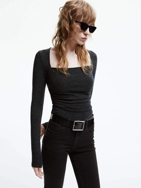Wool Square Neck Knit Top Quick Refresh Material