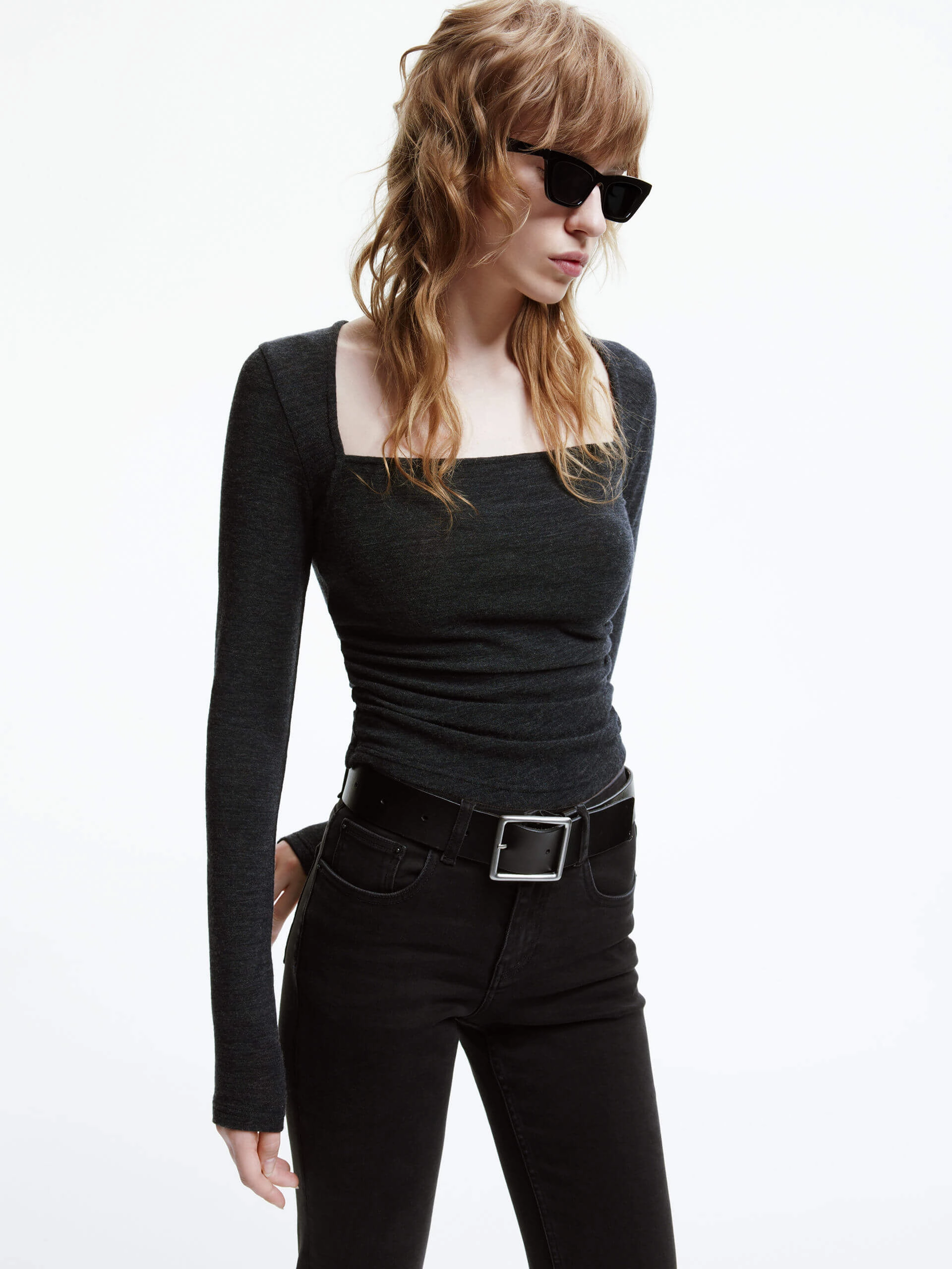 Wool Square Neck Knit Top Quick Refresh Material