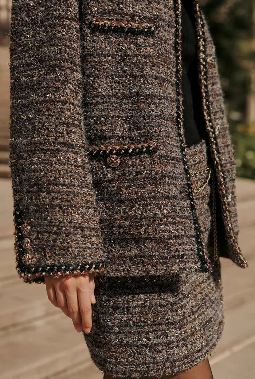 Charmaine Oversized Wool Tweed Coat - Charcoal UV Block