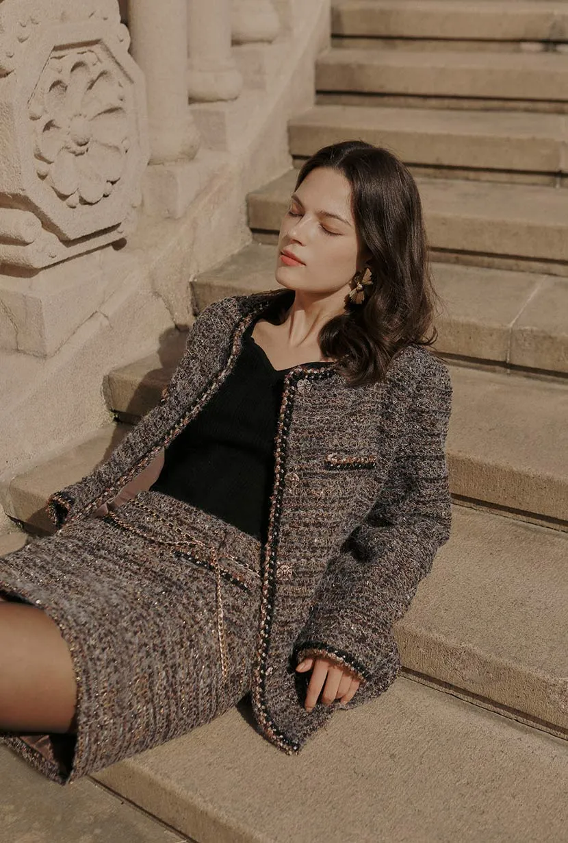 Simple Look Recycled Material Construction Charmaine Oversized Wool Tweed Coat - Charcoal